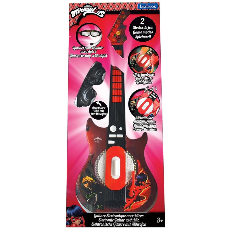 Lexibook Miraculous Electronic Lighting Guitar with mic, Glasses with Microphone, Demo Songs, 2 Game Modes, MP3 Plug, Black red, K260MI - Image 5